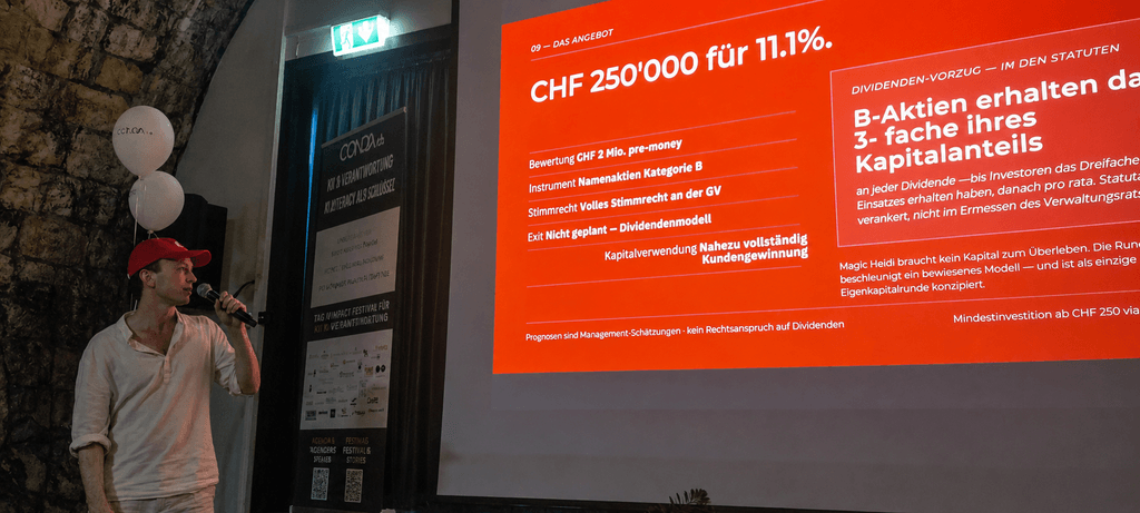 Nathan Ganser, themeluesi i Magic Heidi, në kick-off-in e raundit të crowdinvesting-ut në Cyrih