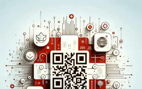 DALL·E 2024-03-08 10.47.42 - Create a minimalistic and abstract image featuring a stylized QR code seamlessly integrated with traditional IBAN numbers. The image should symbolize .png